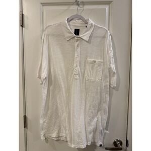Mens White Slub Knit Short Sleeve Polo Shirt with Chest Pocket Size XL